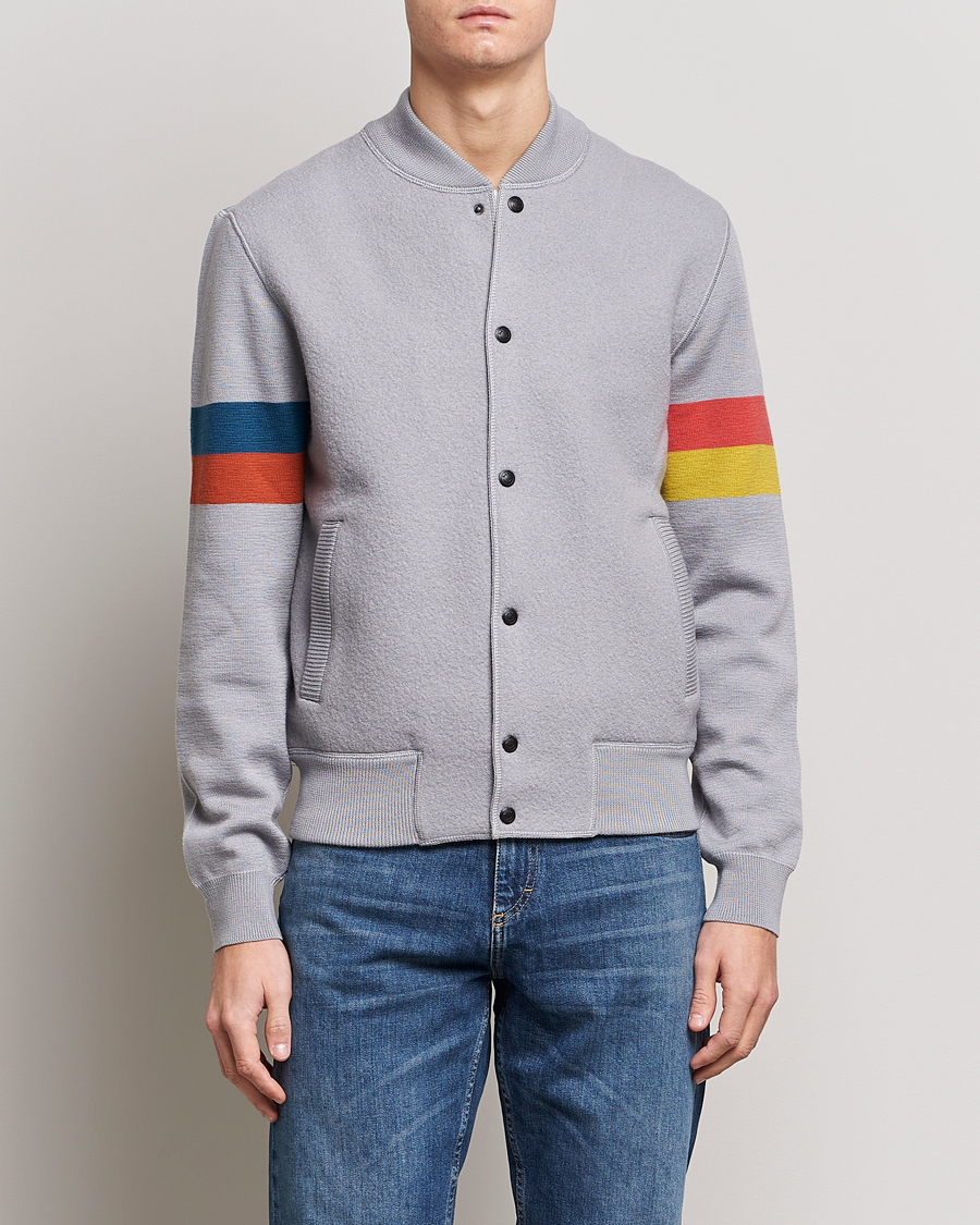 Men | Lightweight Jackets | Paul Smith | Knitted Boiled Wool Bomber Jacket Grey