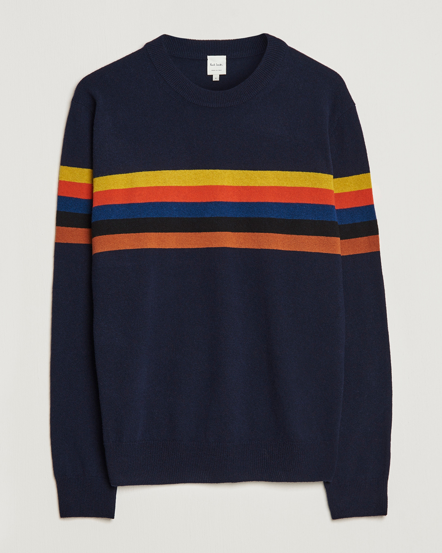 Men | Sweaters & Knitwear | Paul Smith | Wool Stripe Knitted Crew Neck Navy