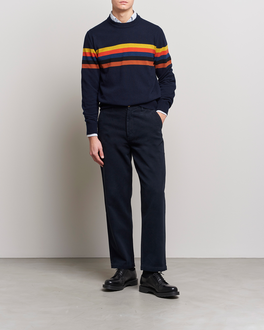 Men | Sweaters & Knitwear | Paul Smith | Wool Stripe Knitted Crew Neck Navy