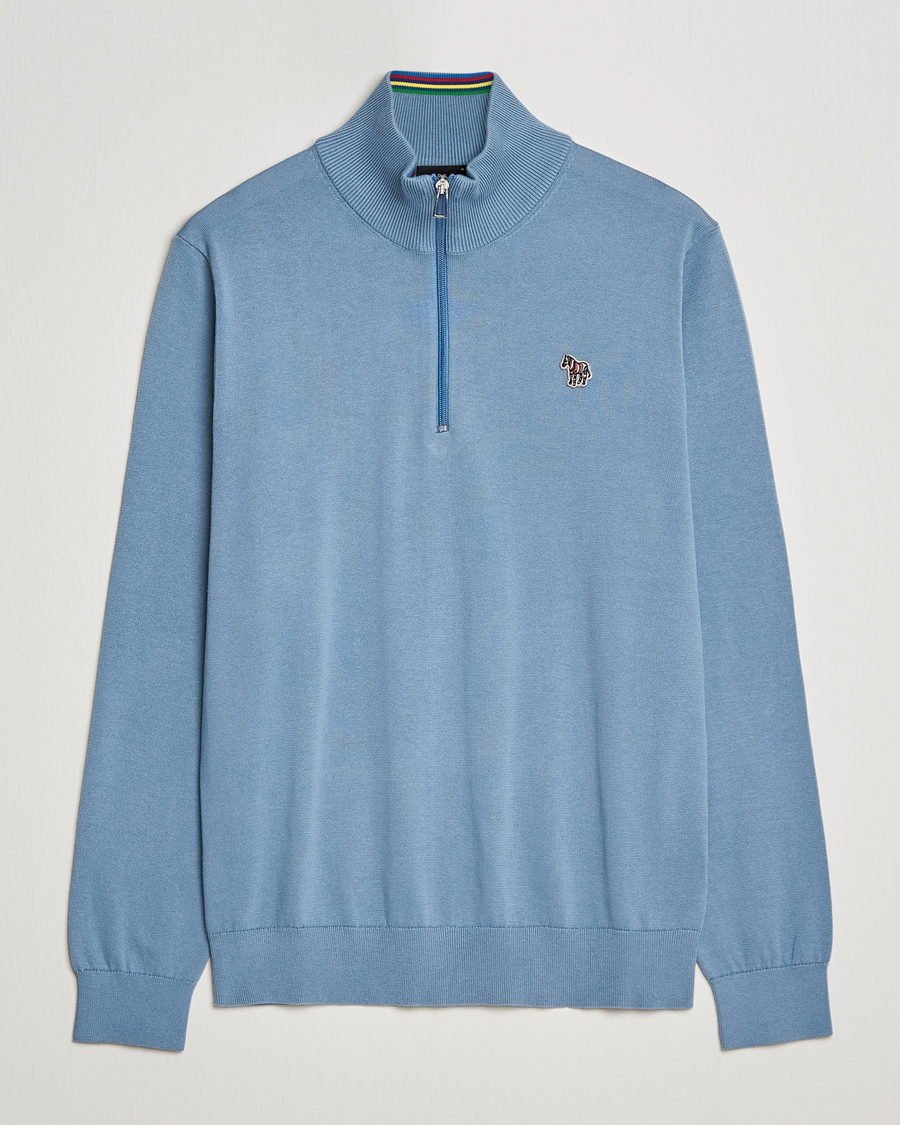 Men | Sweaters & Knitwear | PS Paul Smith | Zebra Organic Cotton Knitted Half Zip Light Blue