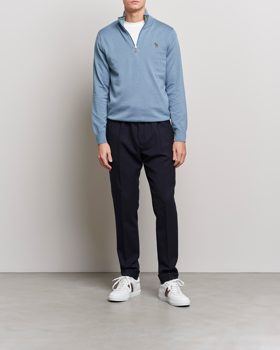 Men | Clothing | PS Paul Smith | Zebra Organic Cotton Knitted Half Zip Light Blue