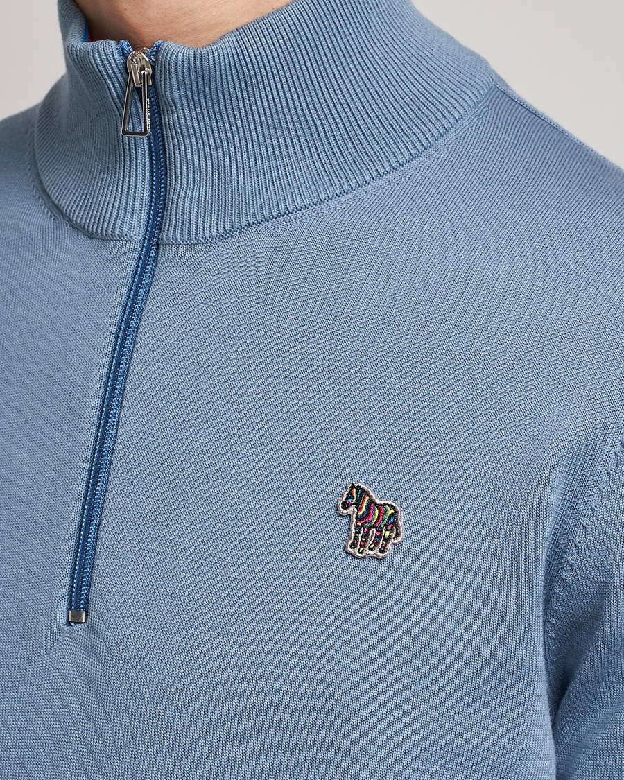 Men | Sweaters & Knitwear | PS Paul Smith | Zebra Organic Cotton Knitted Half Zip Light Blue