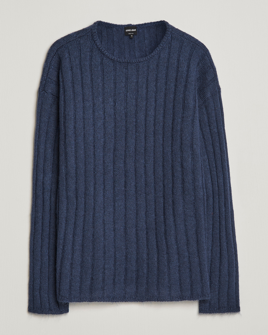 Men | Sweaters & Knitwear | Giorgio Armani | Rib Stitch Mohair Sweater Navy