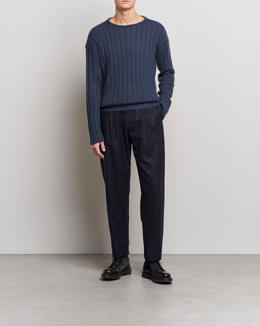 Men | Luxury Brands | Giorgio Armani | Rib Stitch Mohair Sweater Navy