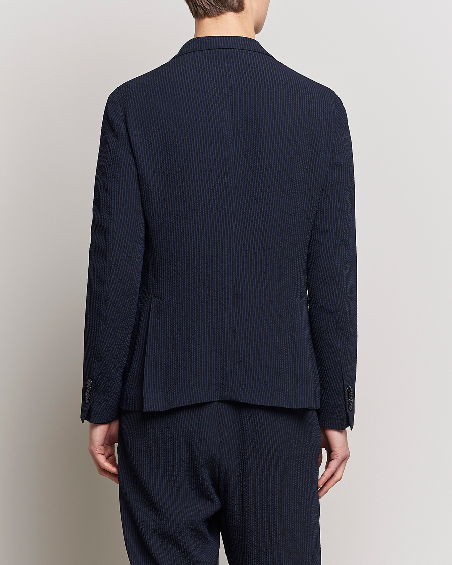 Men | Blazers | Giorgio Armani | Double Breasted Seersucker Blazer Navy