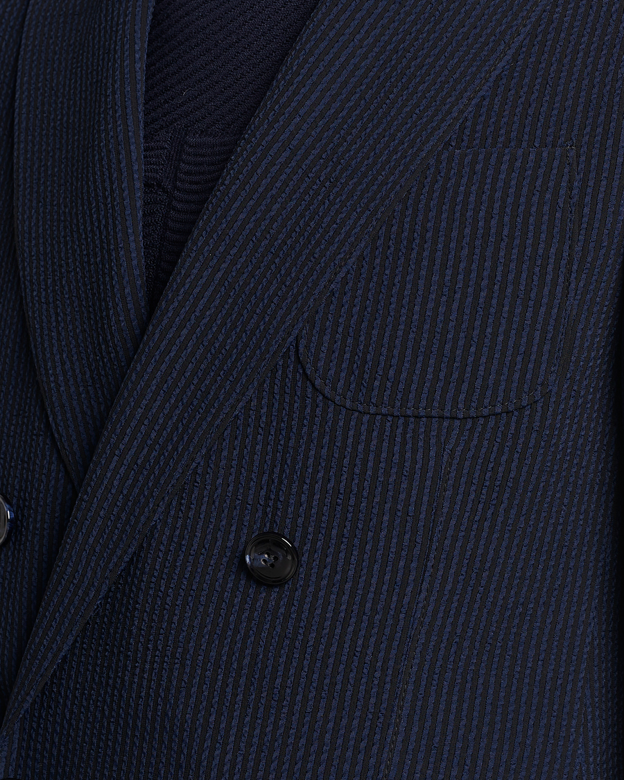 Men | Blazers | Giorgio Armani | Double Breasted Seersucker Blazer Navy