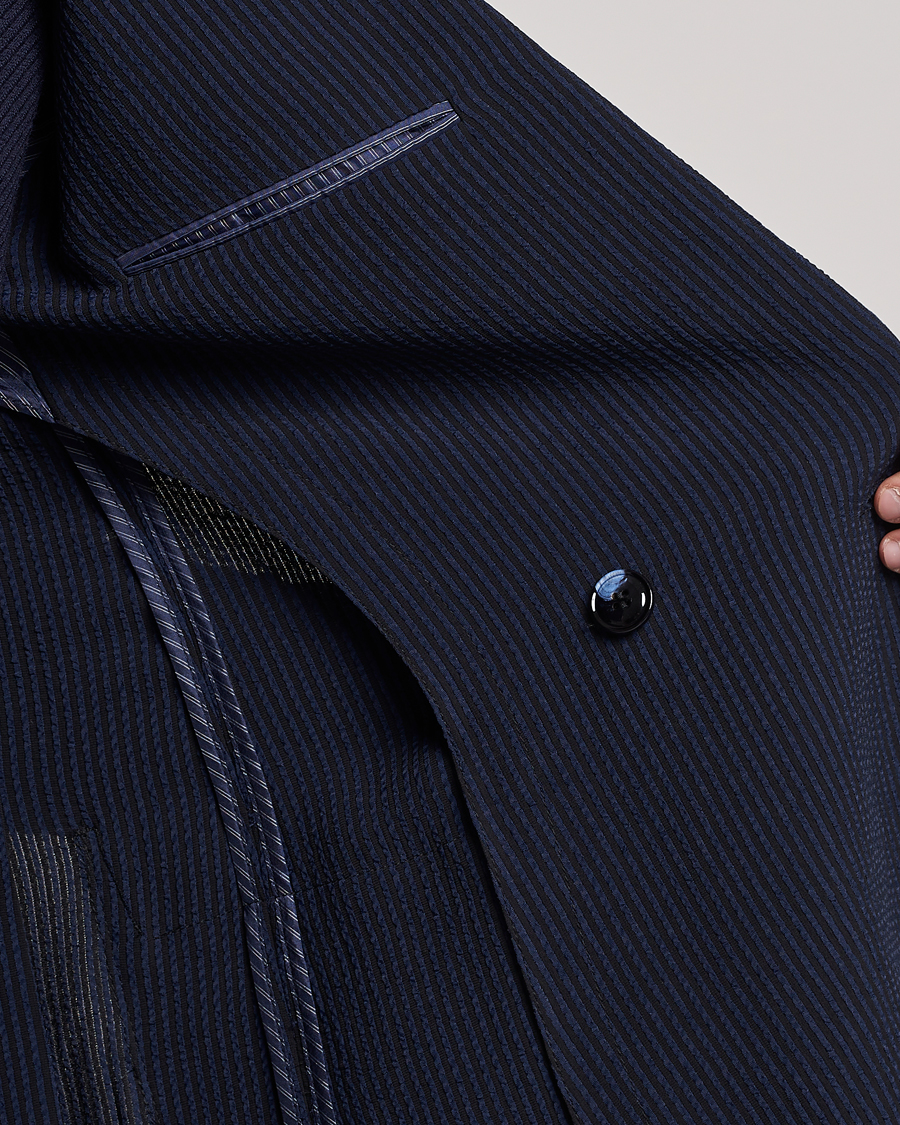 Men | Blazers | Giorgio Armani | Double Breasted Seersucker Blazer Navy