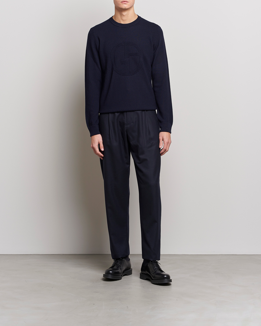 Men | Sweaters & Knitwear | Giorgio Armani | Diagonal Logo Pullover Navy