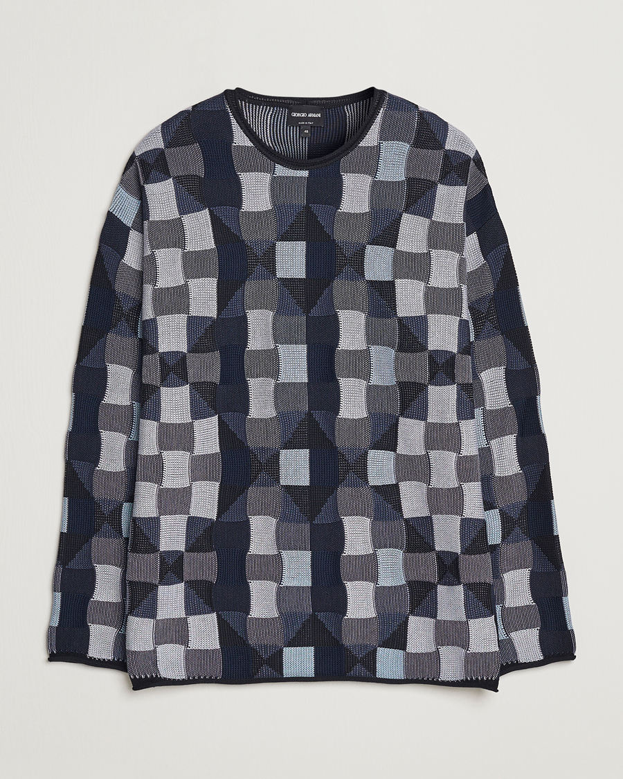 Giorgio Armani 幾何学模様セーター 48/32 Giorgio Armani Geometrical Patchwork Sweater Navy/White at