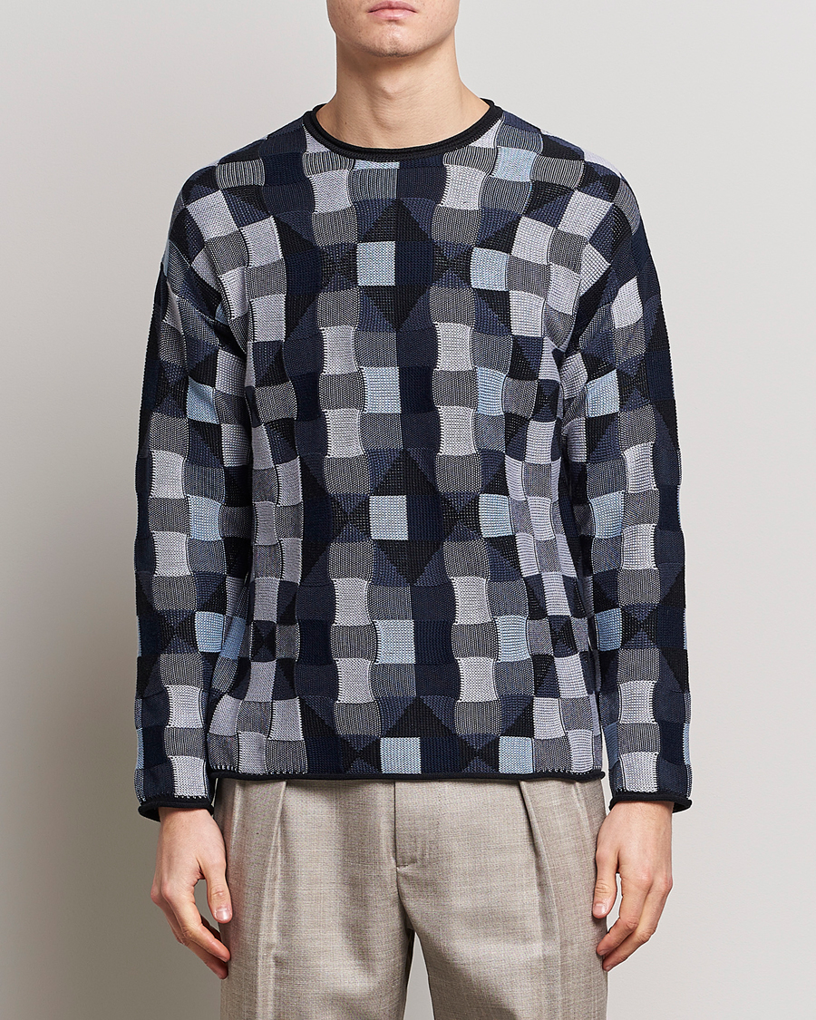 Men | Knitted Jumpers | Giorgio Armani | Geometrical Patchwork Sweater Navy/White