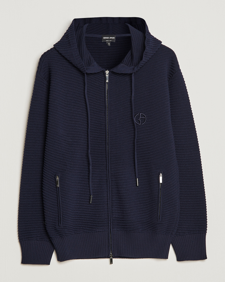 Men | Sweaters & Knitwear | Giorgio Armani | Jacquard Zip Bomber Navy