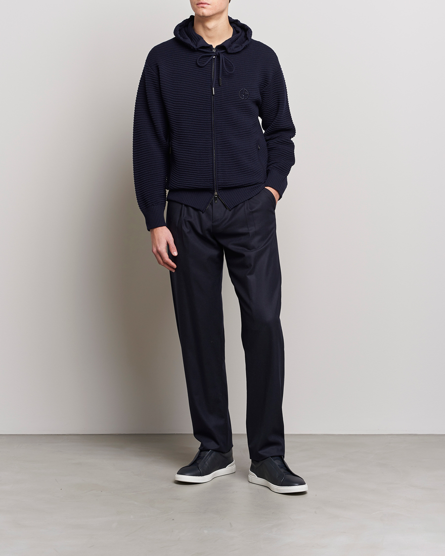 Men | Sweaters & Knitwear | Giorgio Armani | Jacquard Zip Bomber Navy