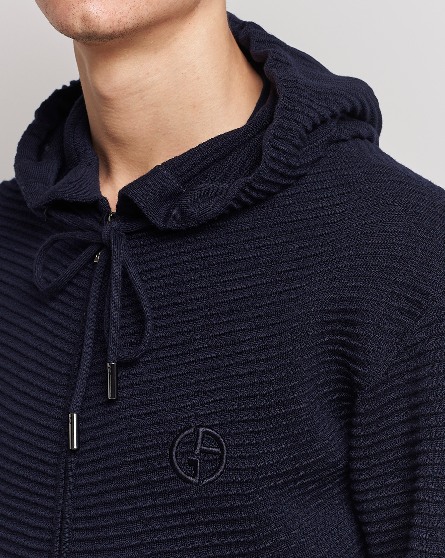 Men | Sweaters & Knitwear | Giorgio Armani | Jacquard Zip Bomber Navy