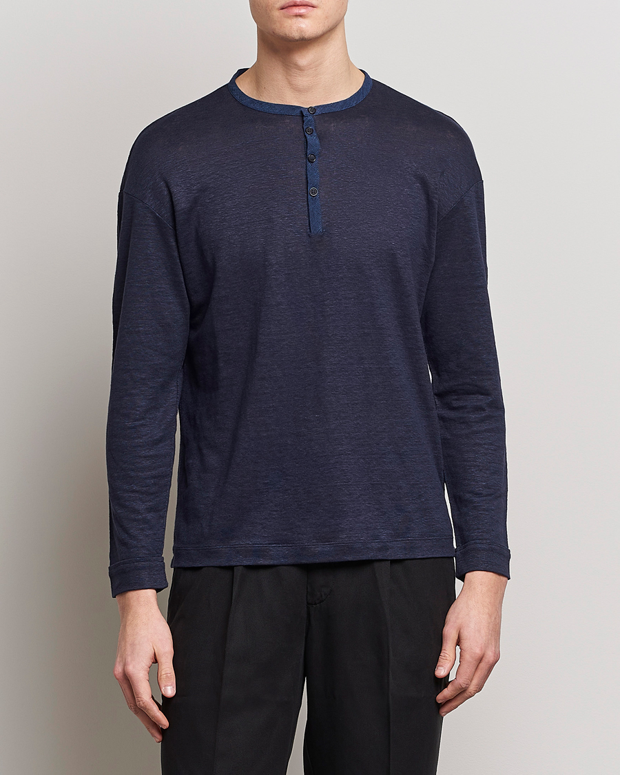 Men | Sweaters & Knitwear | Giorgio Armani | Linen Henley Navy