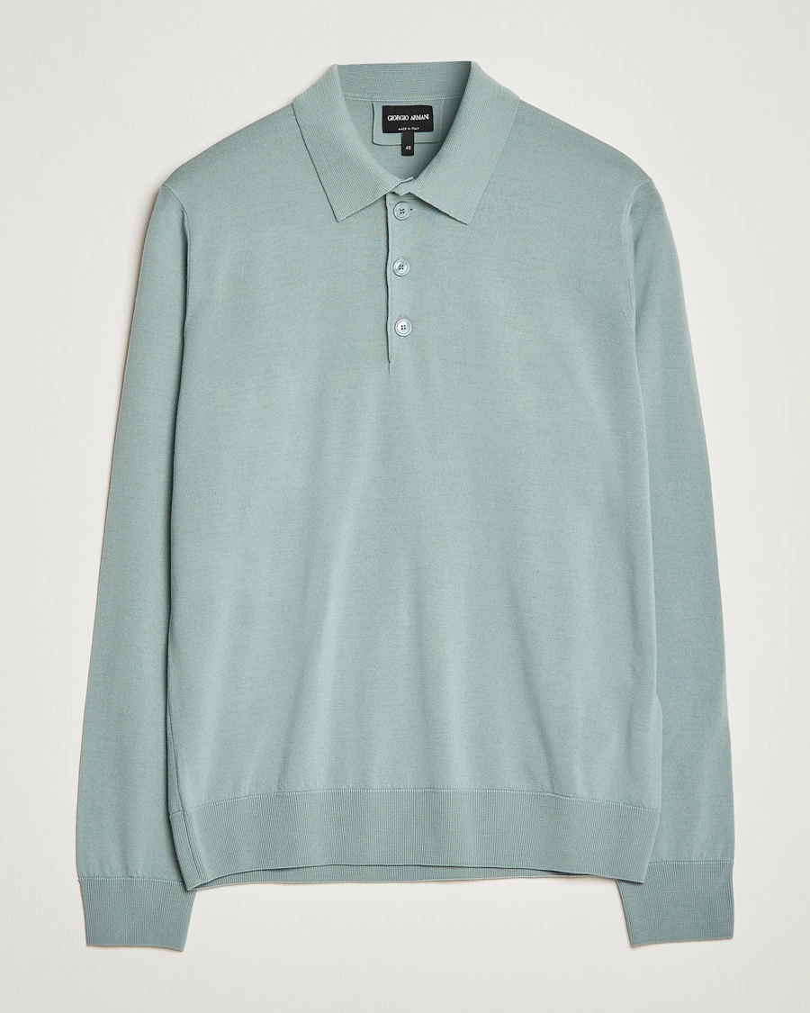 Men | Sweaters & Knitwear | Giorgio Armani | Long Sleeve Knitted Polo Light Grey