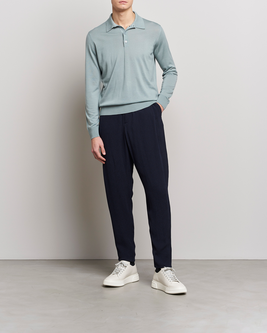 Men | Sweaters & Knitwear | Giorgio Armani | Long Sleeve Knitted Polo Light Grey