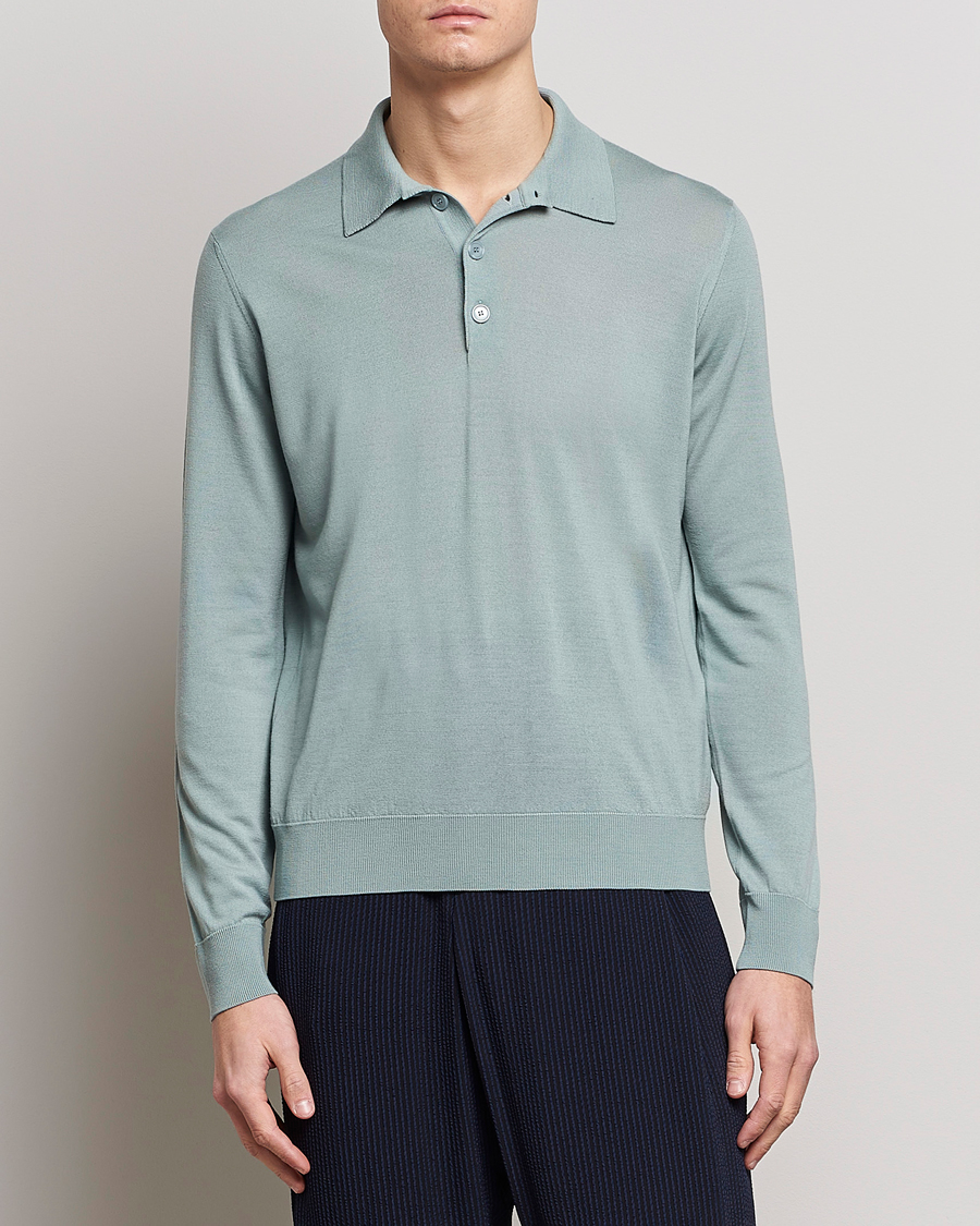 Men | Knitted Polo Shirts | Giorgio Armani | Long Sleeve Knitted Polo Light Grey