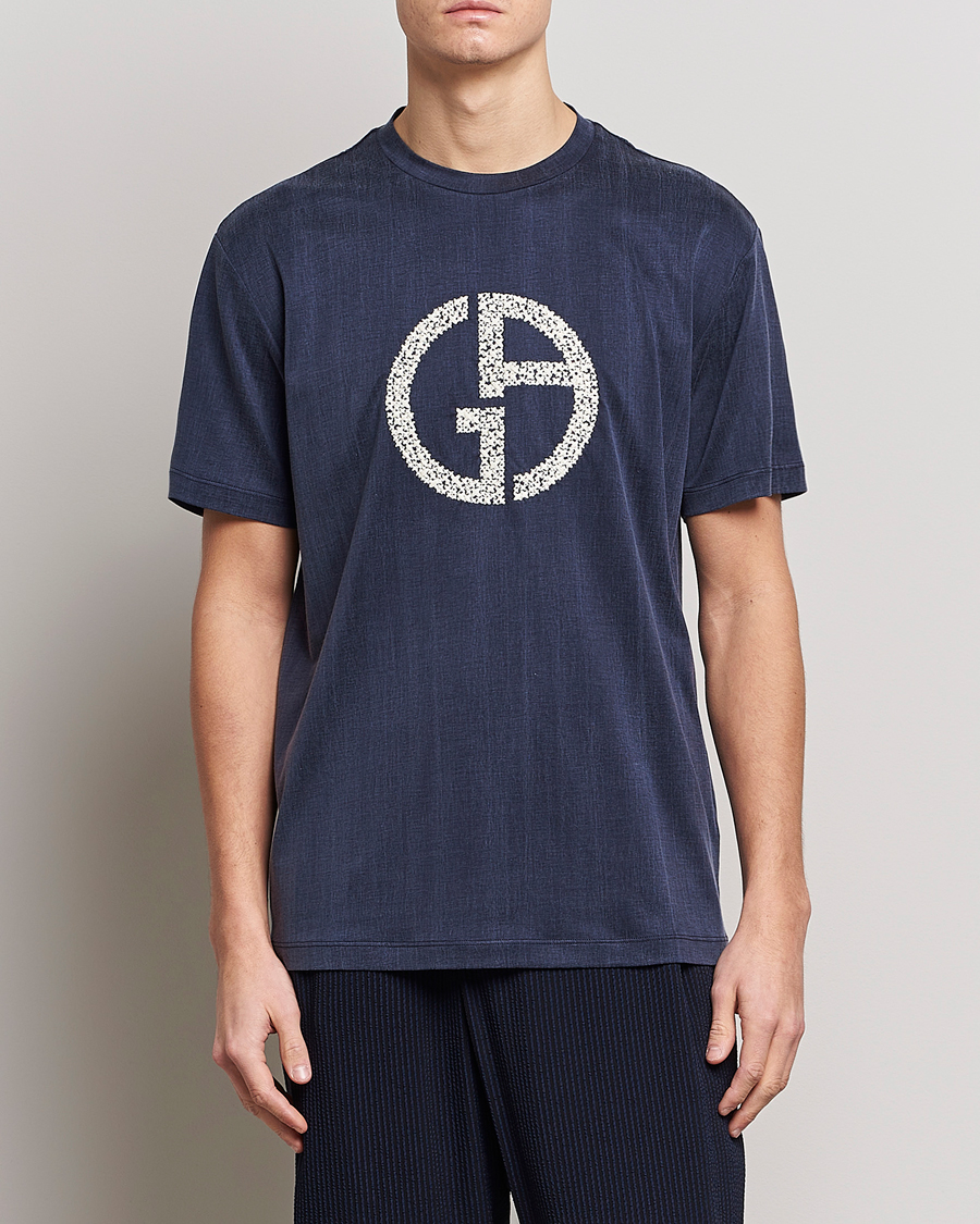Men | Giorgio Armani | Giorgio Armani | Cupro Logo T-Shirt Navy