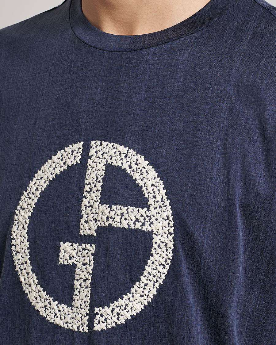 Men | T-Shirts | Giorgio Armani | Cupro Logo T-Shirt Navy