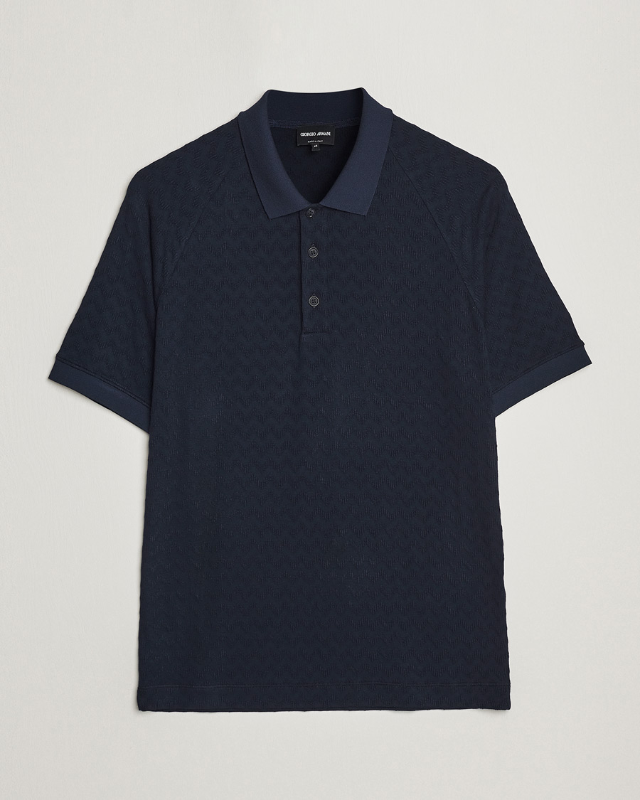 Men | Polo Shirts | Giorgio Armani | Jacquard Short Sleeve Polo Navy