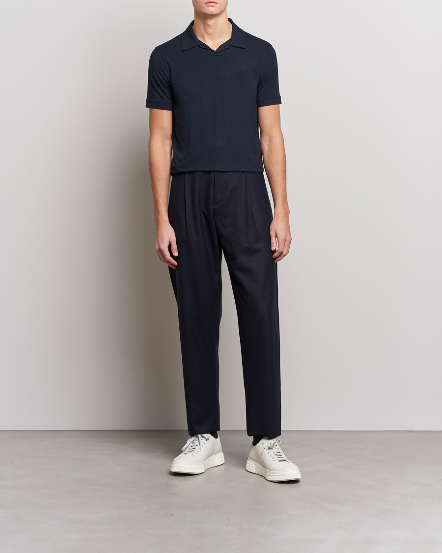 Men | Polo Shirts | Giorgio Armani | Short Sleeve Stretch Polo Navy