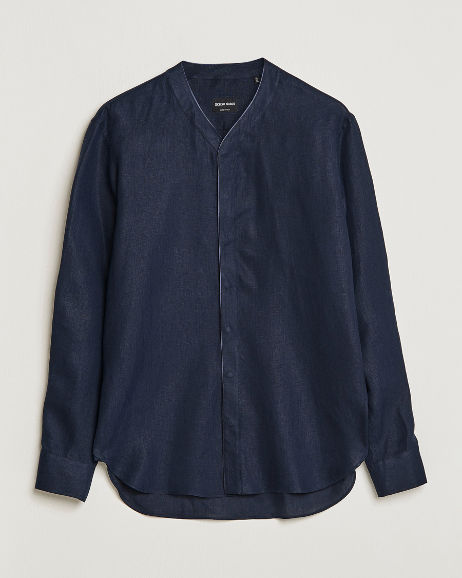 Men | Shirts | Giorgio Armani | Linen Guru Shirt Navy