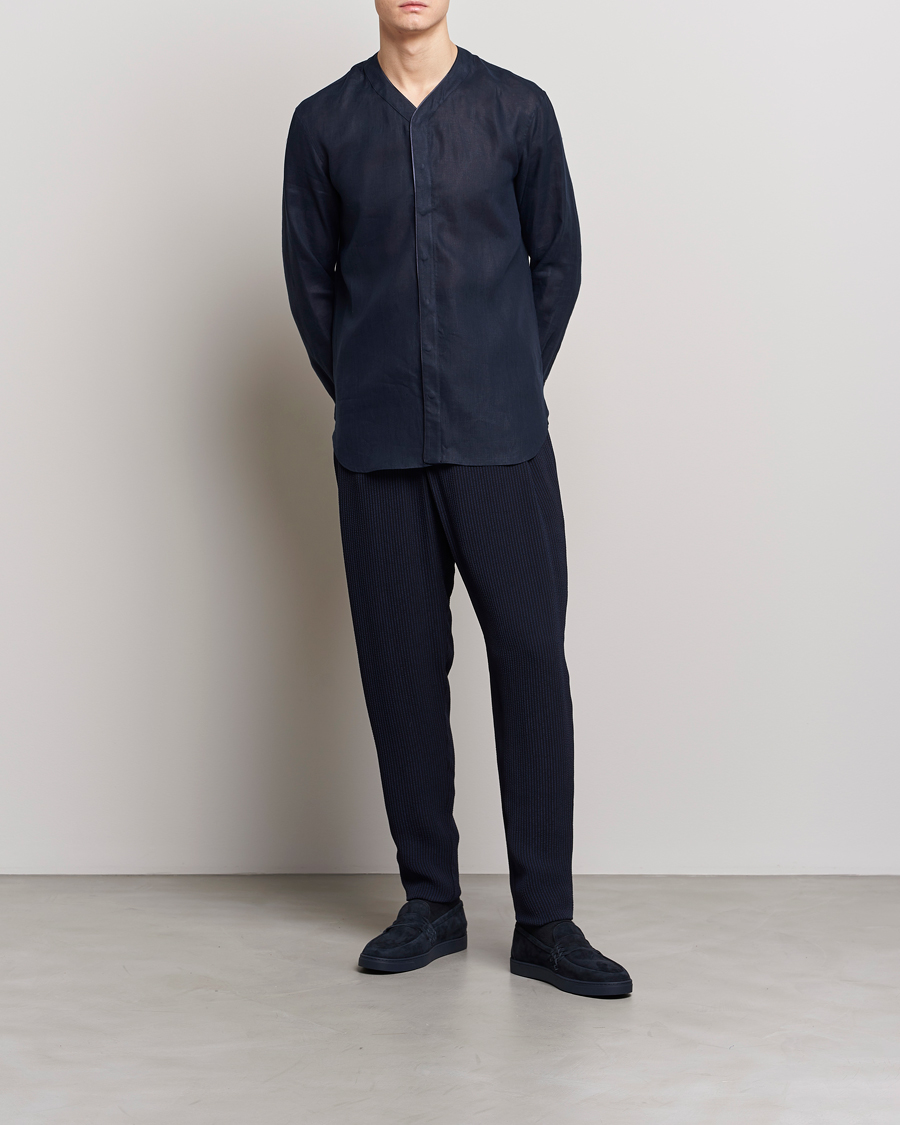 Men | Shirts | Giorgio Armani | Linen Guru Shirt Navy