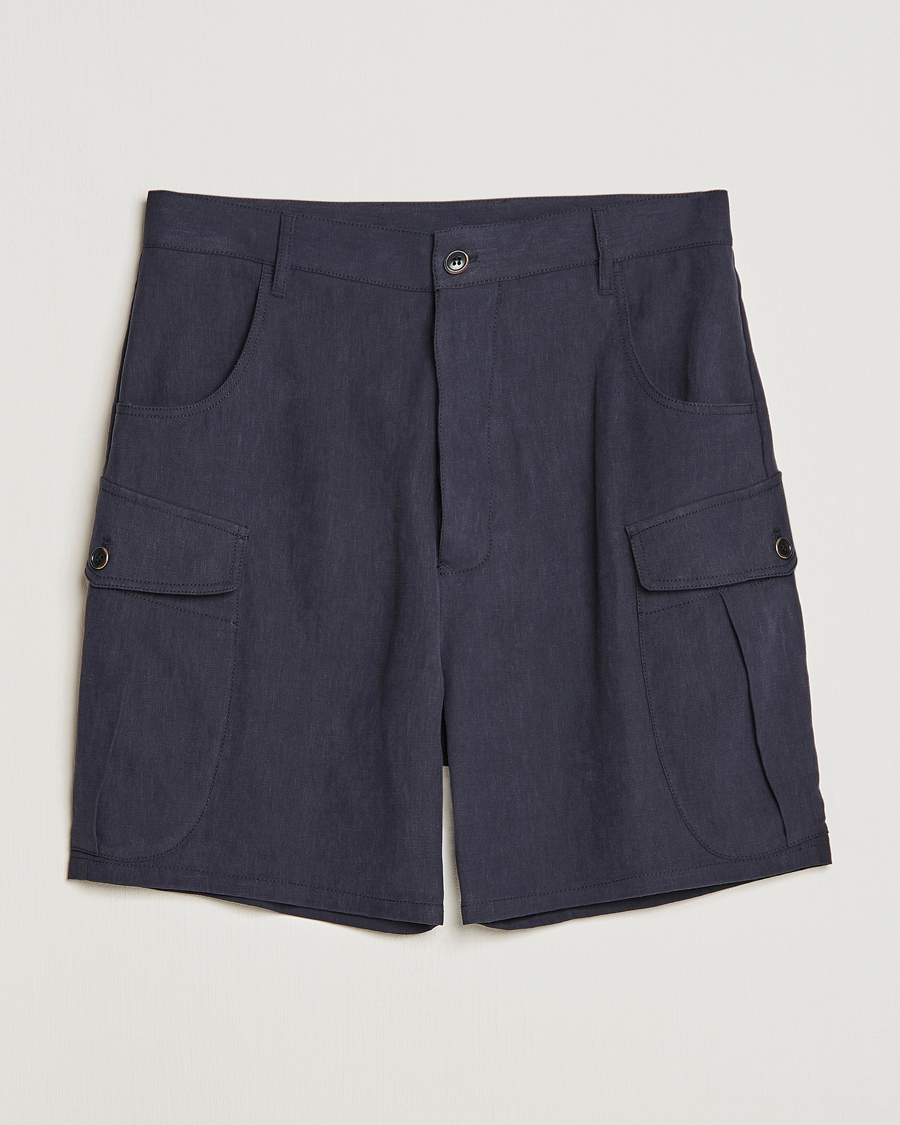Men | Shorts | Giorgio Armani | Linen Cargo Shorts Navy