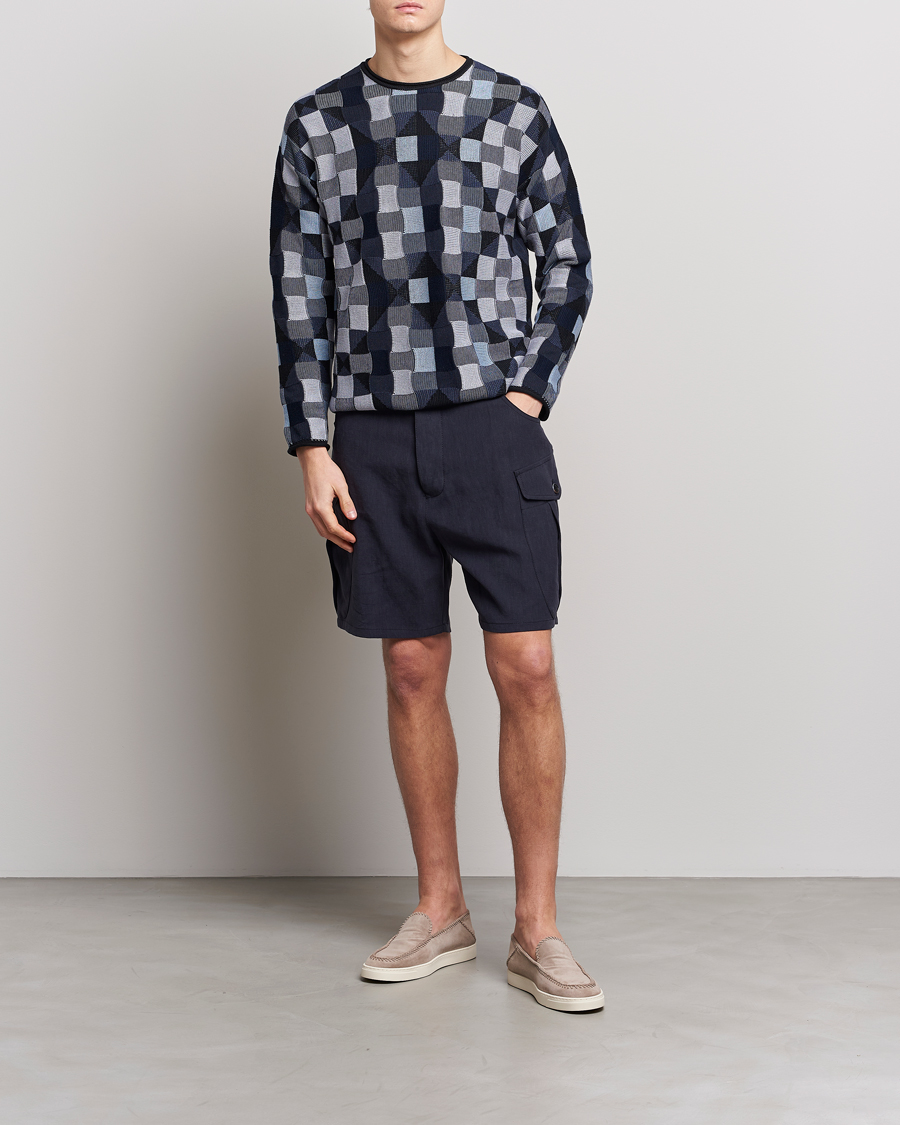 Men | Shorts | Giorgio Armani | Linen Cargo Shorts Navy