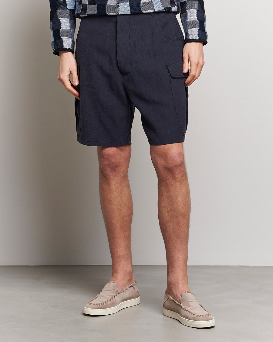 Men | Cargo Shorts | Giorgio Armani | Linen Cargo Shorts Navy