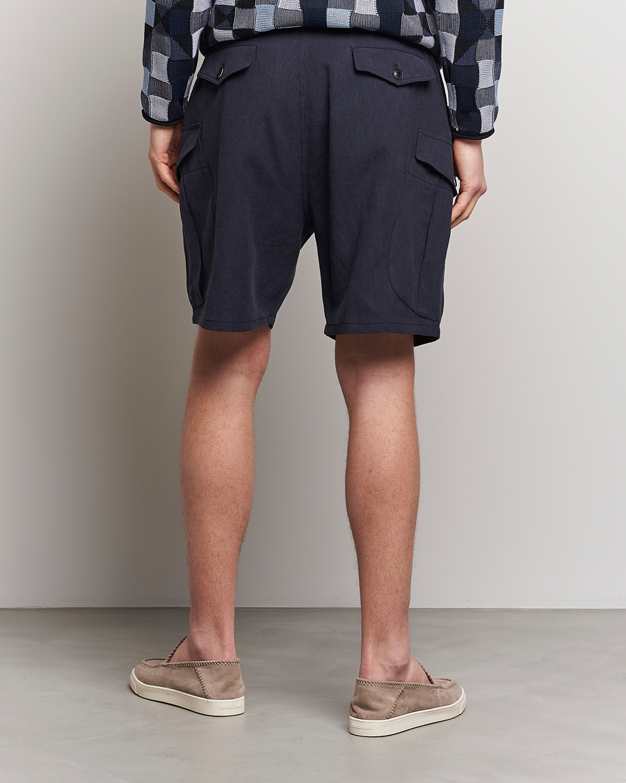 Men | Shorts | Giorgio Armani | Linen Cargo Shorts Navy