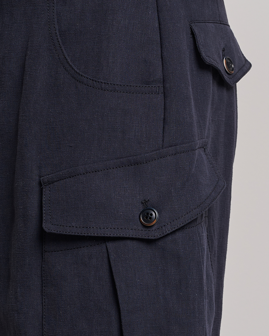 Men | Shorts | Giorgio Armani | Linen Cargo Shorts Navy