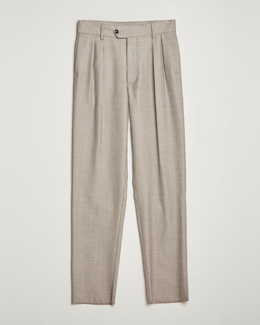 Men | Trousers | Giorgio Armani | Pleated Wool Trousers Light Grey