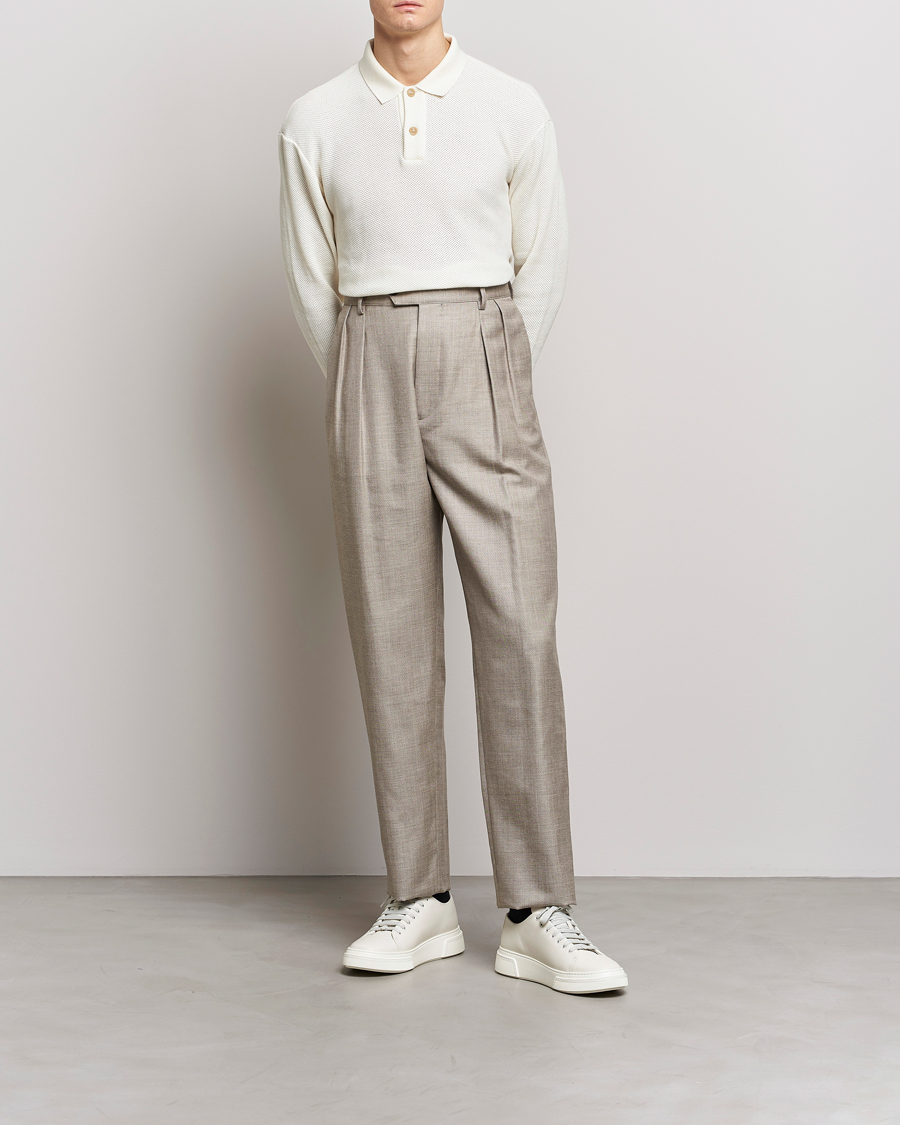 Men | Trousers | Giorgio Armani | Pleated Wool Trousers Light Grey