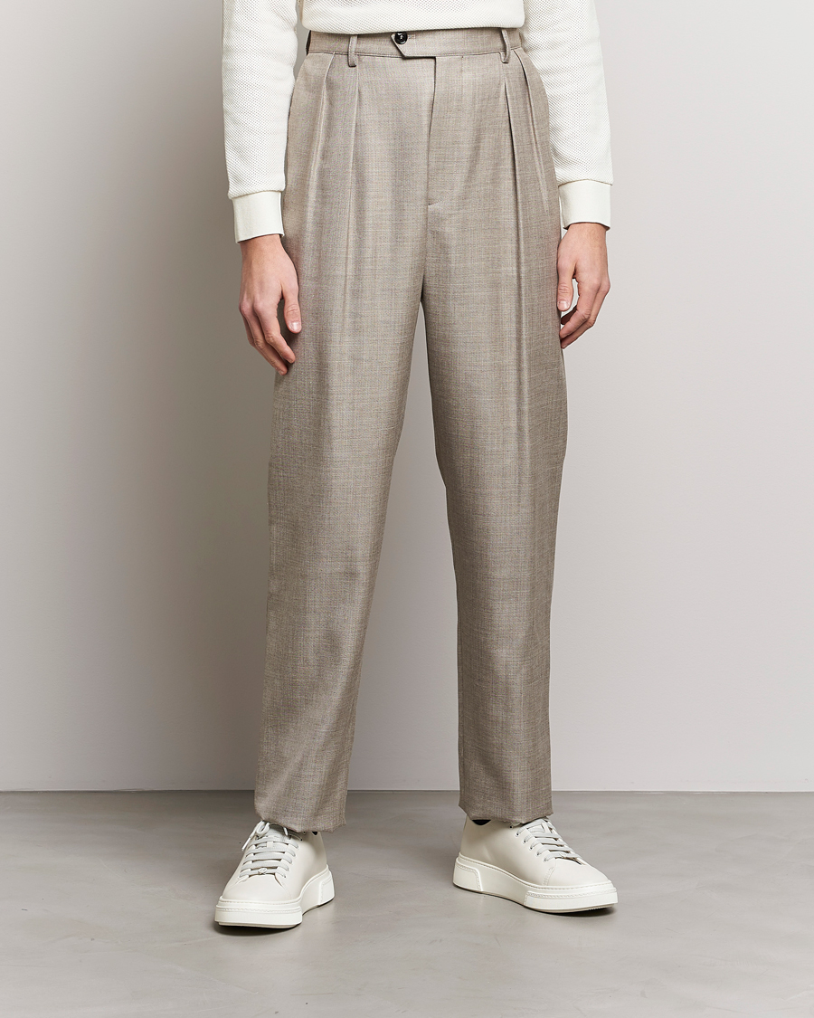 Men | Trousers | Giorgio Armani | Pleated Wool Trousers Light Grey