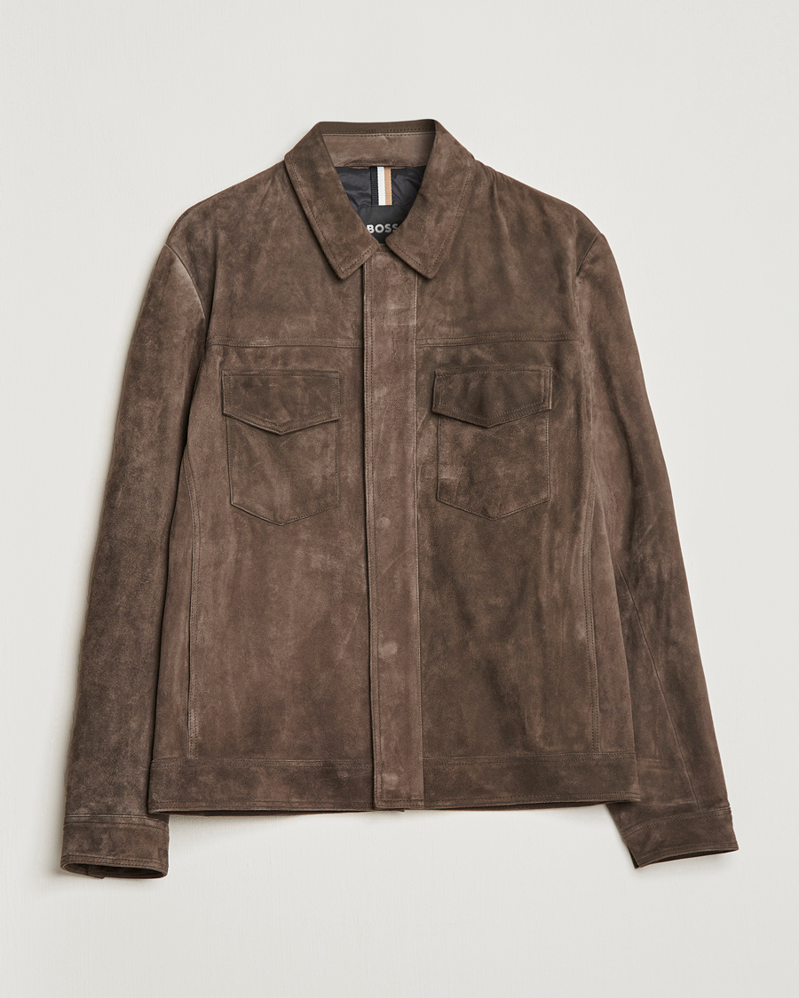 Men | Coats & Jackets | BOSS BLACK | Mucker Suede Jacket Dark Grey