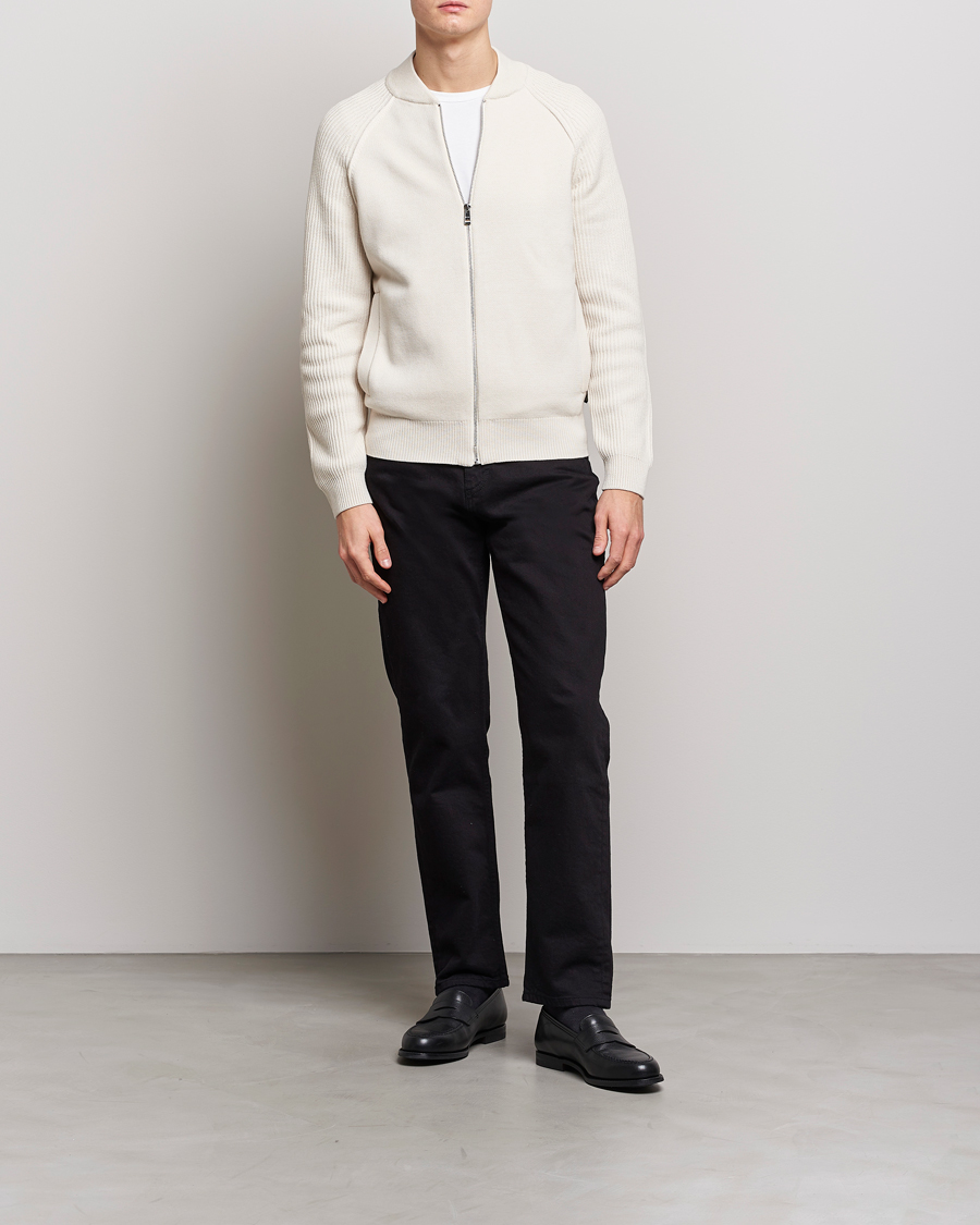 Men | Sweaters & Knitwear | BOSS BLACK | Grissino Structured Knitted Full-Zip Open White