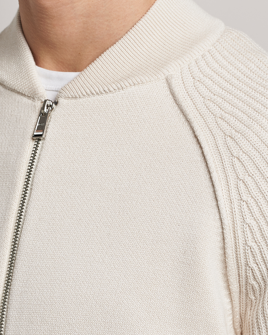 Men | Sweaters & Knitwear | BOSS BLACK | Grissino Structured Knitted Full-Zip Open White