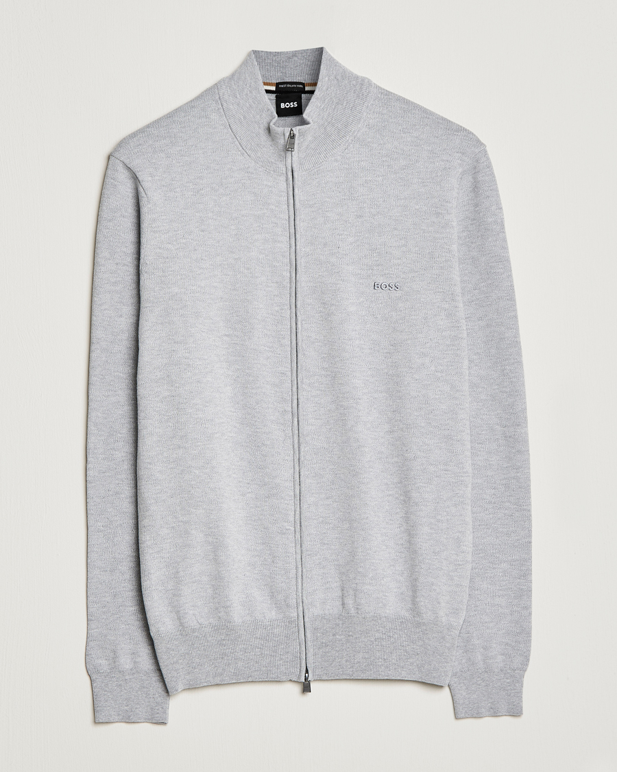 Men | Sweaters & Knitwear | BOSS BLACK | Palano Knitted Full-Zip Silver