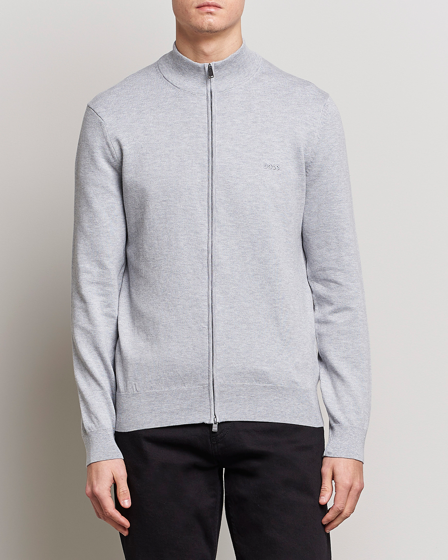 Men | Sweaters & Knitwear | BOSS BLACK | Palano Knitted Full-Zip Silver