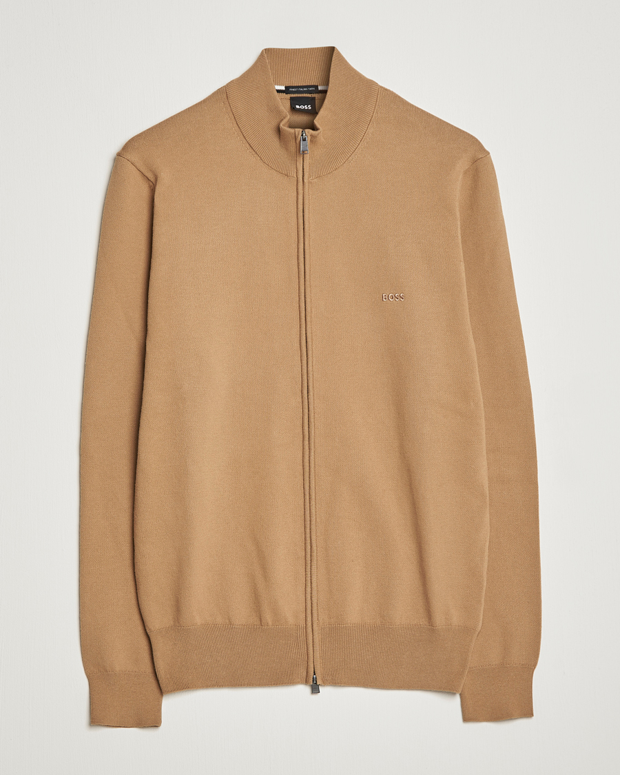 Men | Sweaters & Knitwear | BOSS BLACK | Palano Knitted Full-Zip Medium Beige