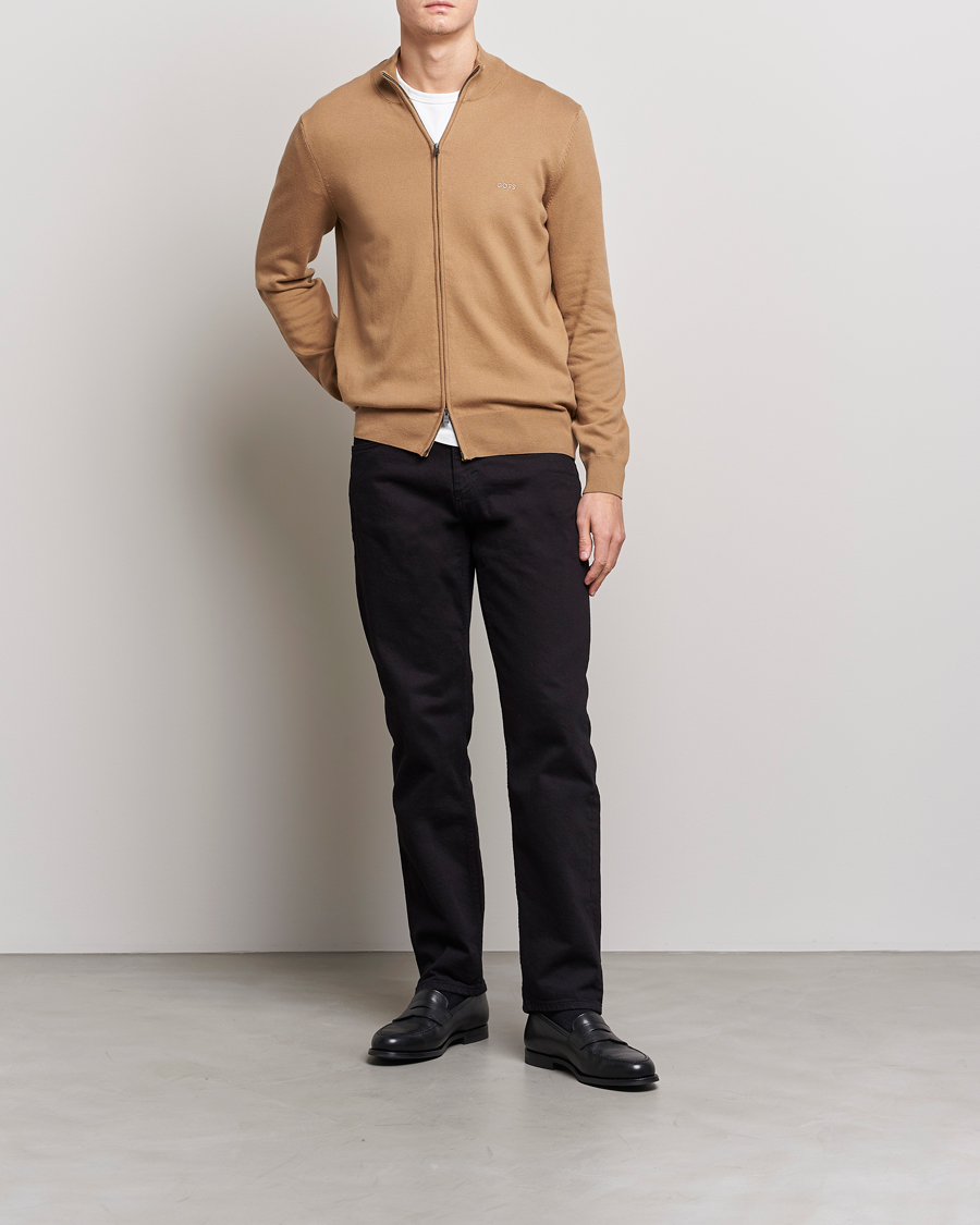 Men | Sweaters & Knitwear | BOSS BLACK | Palano Knitted Full-Zip Medium Beige