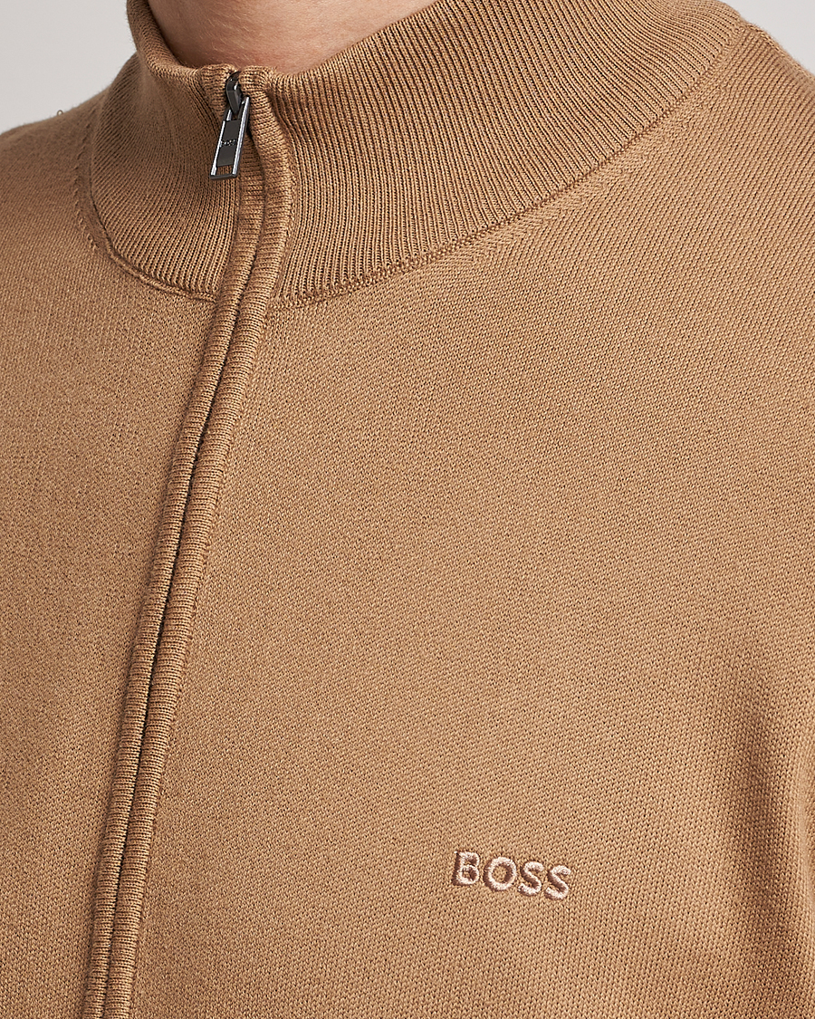 Men | Sweaters & Knitwear | BOSS BLACK | Palano Knitted Full-Zip Medium Beige
