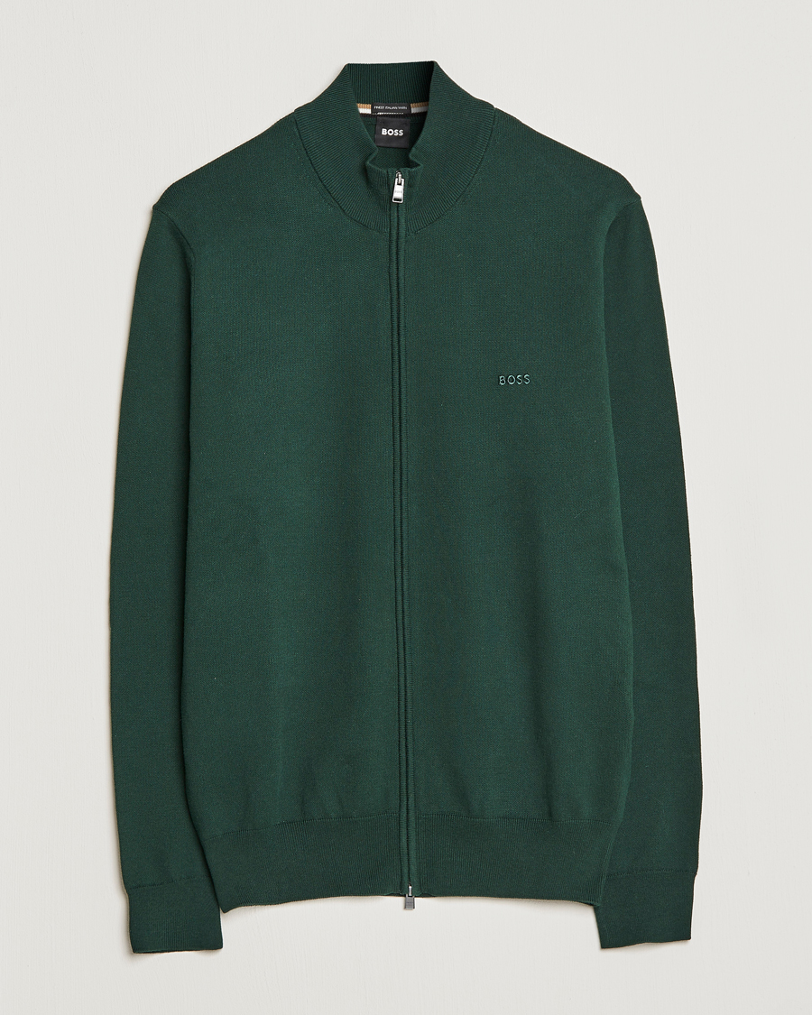 Men | Sweaters & Knitwear | BOSS BLACK | Palano Knitted Full-Zip Open Green