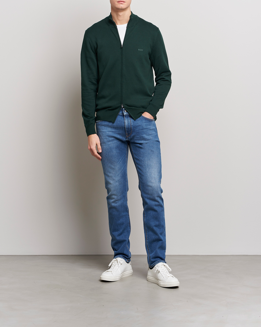 Men | Sweaters & Knitwear | BOSS BLACK | Palano Knitted Full-Zip Open Green
