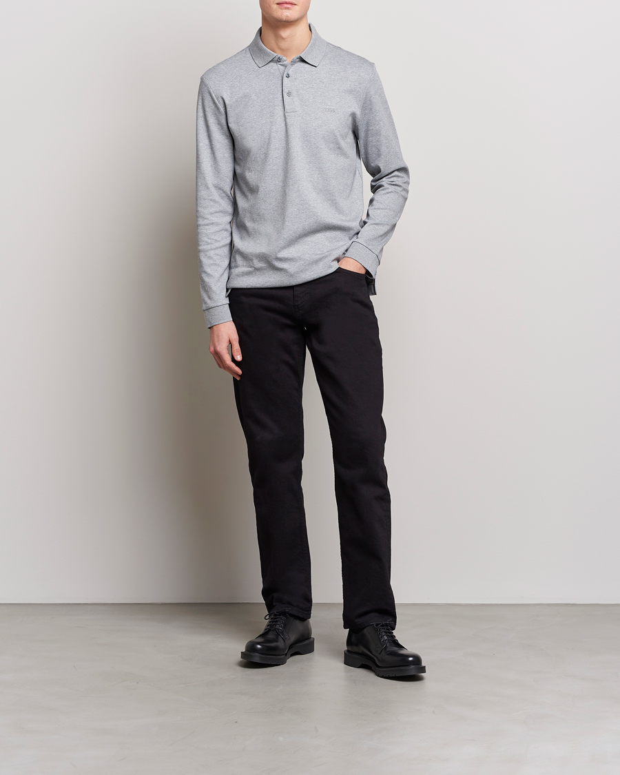Men | Sweaters & Knitwear | BOSS BLACK | Pado Knitted Polo Shirt Silver
