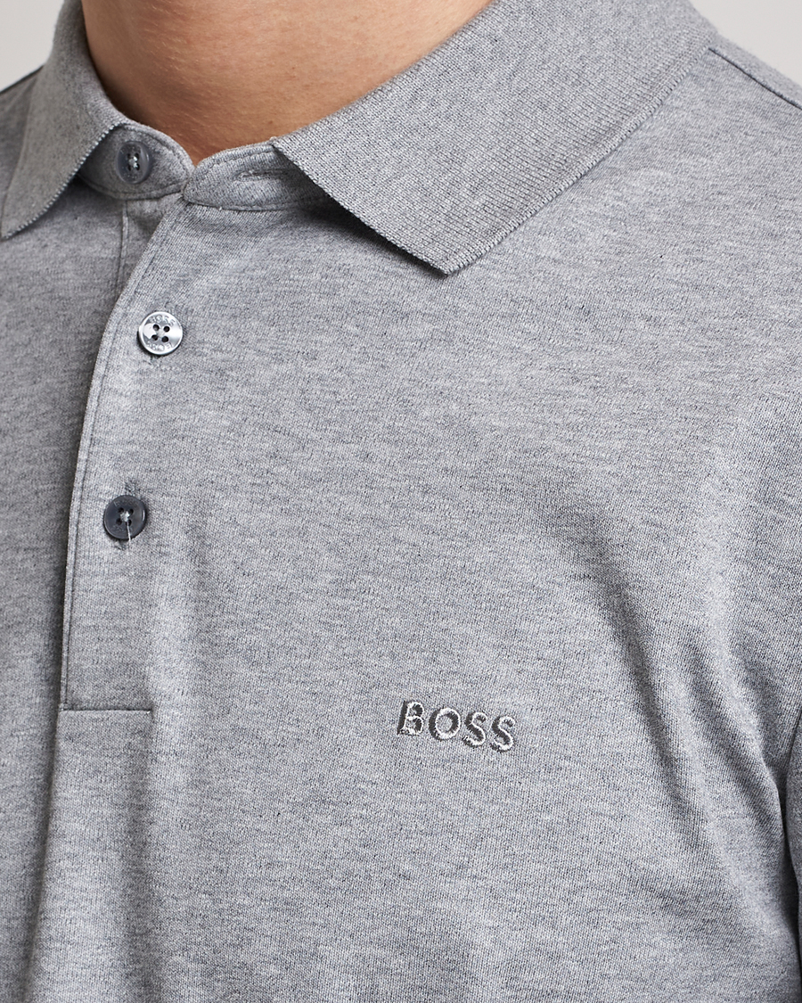 Men | Sweaters & Knitwear | BOSS BLACK | Pado Knitted Polo Shirt Silver