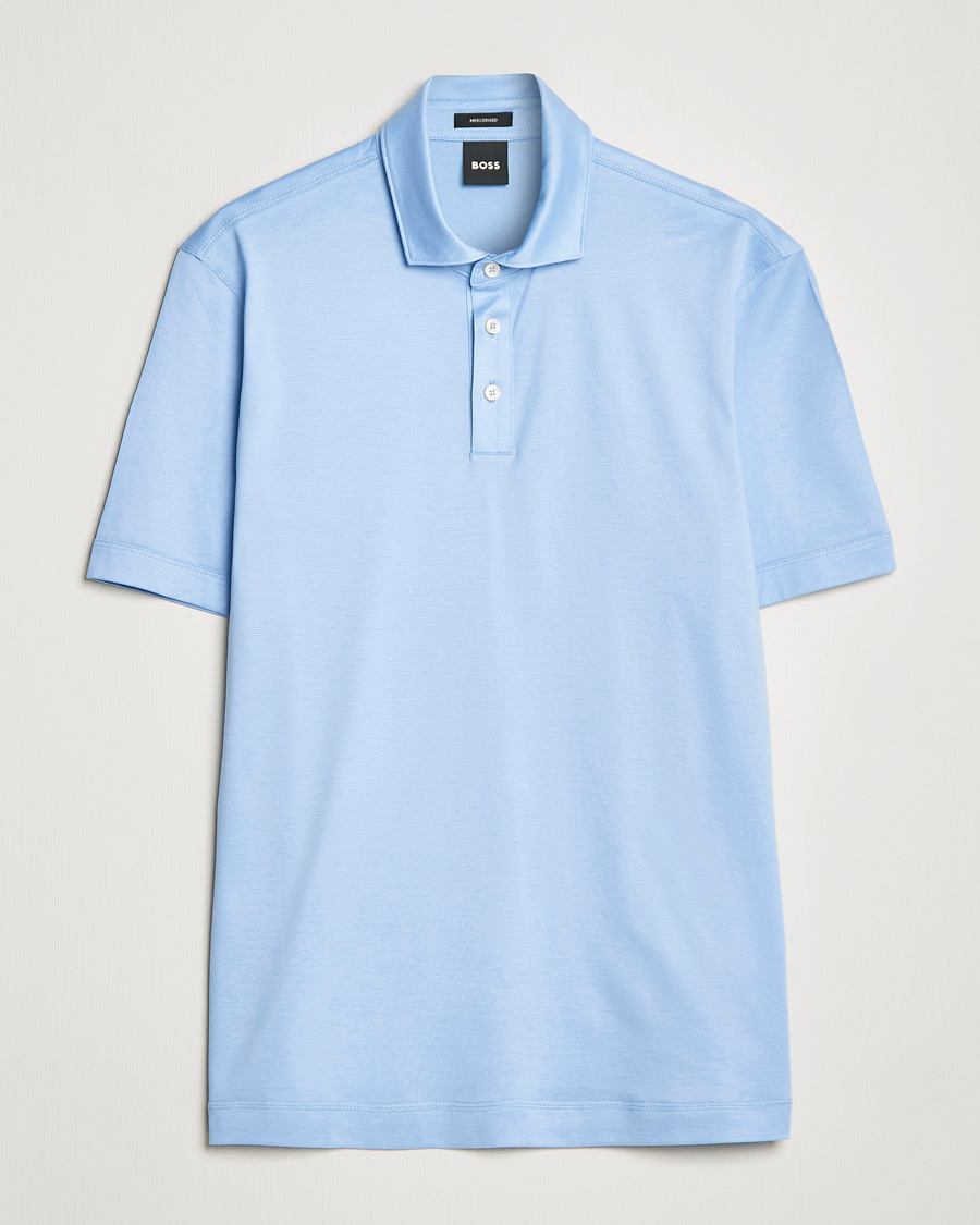 Men | Polo Shirts | BOSS BLACK | Press Cotton/Lyocell Polo Open Blue