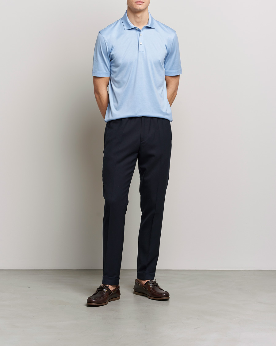 Men | Polo Shirts | BOSS BLACK | Press Cotton/Lyocell Polo Open Blue