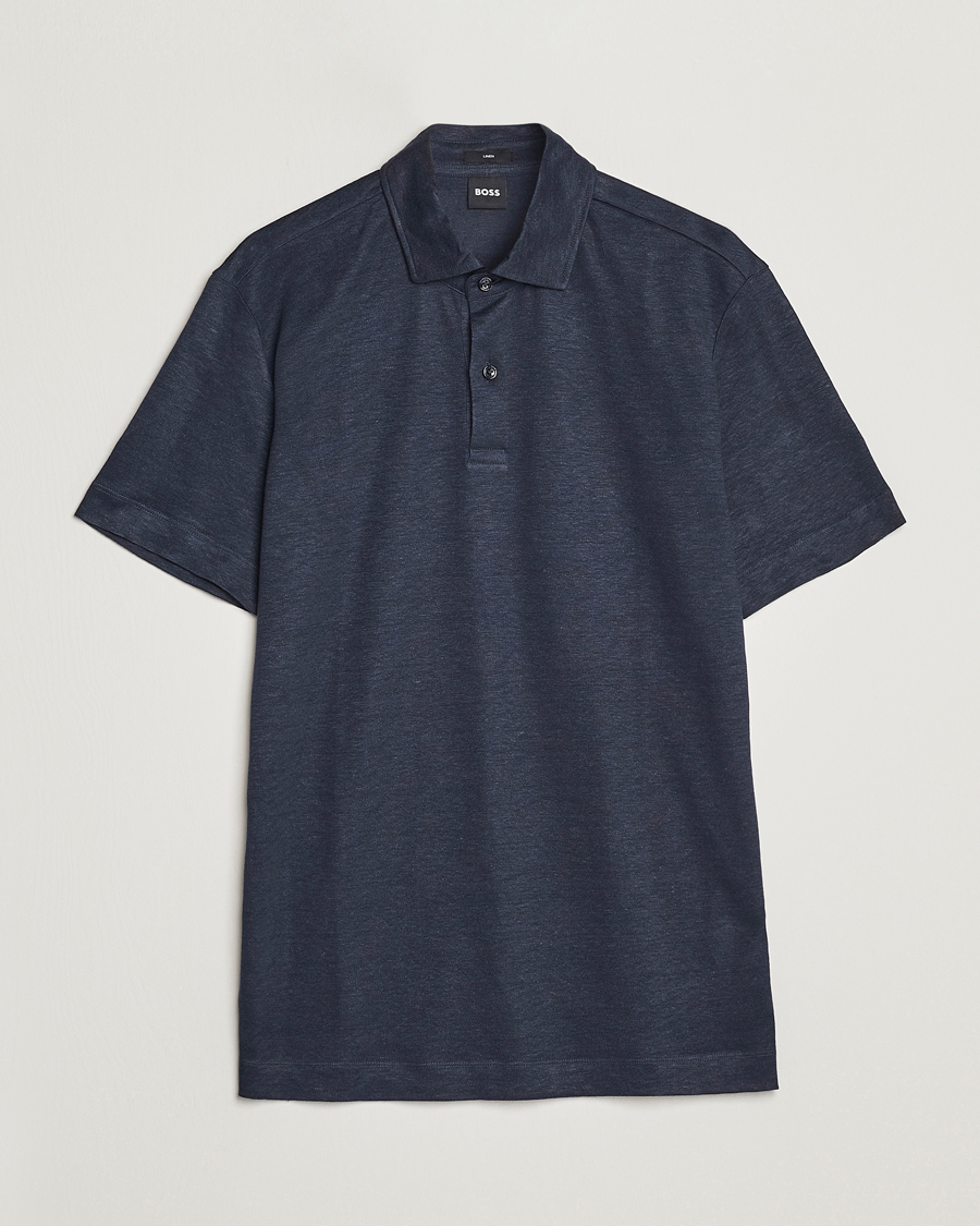 Men | Polo Shirts | BOSS BLACK | Press Linen Polo Dark Blue